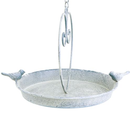 Article Bain d&#39;oiseaux Décoration Métal Coeur Blanc Bleu Suspendu Ø21.5cm