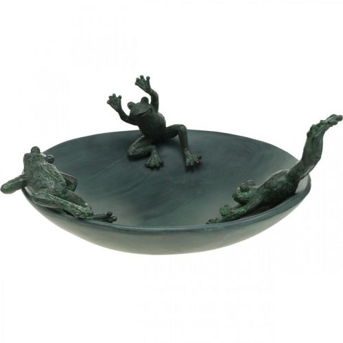 Bain d&#39;oiseaux avec grenouilles, bain d&#39;oiseaux aspect métal vert, aspect antique anthracite Ø28,5cm H13,5cm