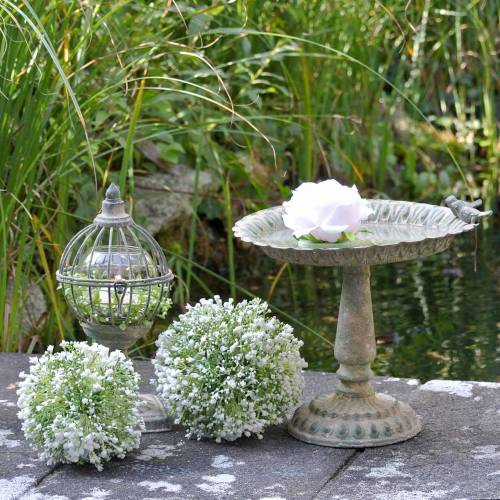 Floristik24 Bain d'oiseau sur socle métal antique mousse vert beige Ø28,3cm H26,5cm