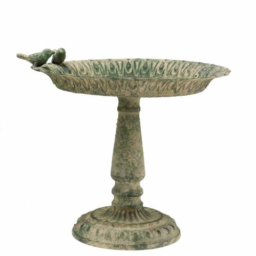 Floristik24 Bain d'oiseau sur socle métal antique mousse vert beige Ø28,3cm H26,5cm