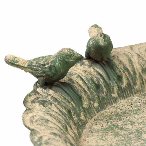 Floristik24 Bain d'oiseau sur socle métal antique mousse vert beige Ø28,3cm H26,5cm