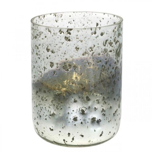 Floristik24 Bougie en verre bicolore vase en verre lanterne clair, argent H14cm Ø10cm