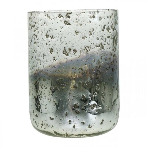 Floristik24 Bougie en verre bicolore vase en verre lanterne clair, argent H14cm Ø10cm