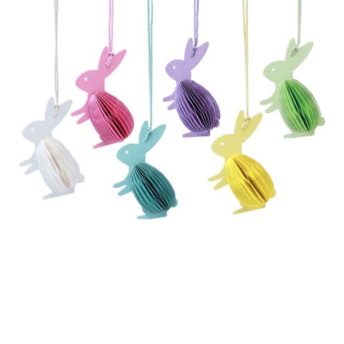 Article Lapins de Pâques en nid d&#39;abeille debout à suspendre colorés 5×3×8cm 6pcs