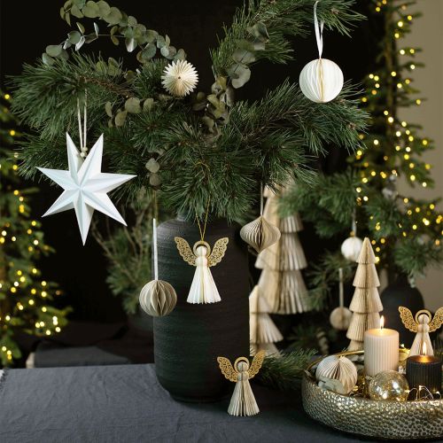 Article Boules en nid d'abeille boules en nid d'abeille Noël crème pailletée Ø7cm 4pcs