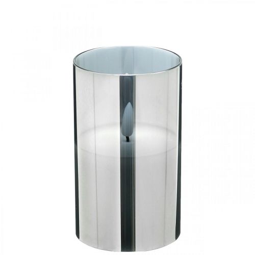 Floristik24 Bougie LED festive dans un verre argenté, cire véritable, blanc chaud, minuterie, à piles Ø7.3cm H12.5cm