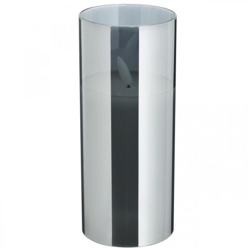 Floristik24 Bougie décorative dans un verre argenté, lumière LED blanc chaud, cire véritable, minuterie, à piles Ø7.3cm H17.7cm