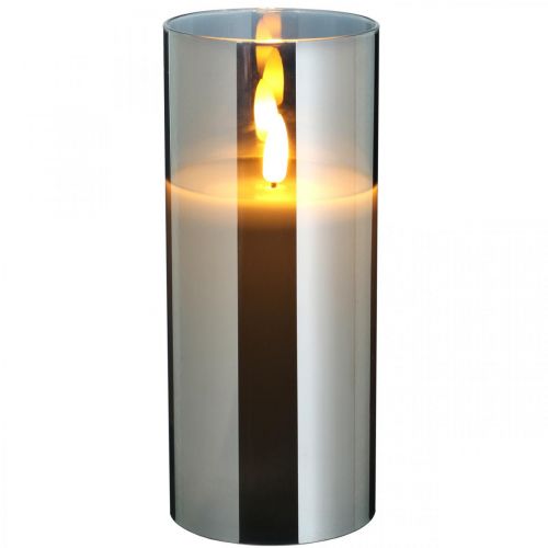 Floristik24 Bougie décorative dans un verre argenté, lumière LED blanc chaud, cire véritable, minuterie, à piles Ø7.3cm H17.7cm