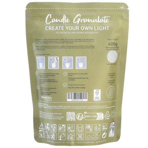 Floristik24 Granulés de cire blanche sable pour bougies avec mèche 400g
