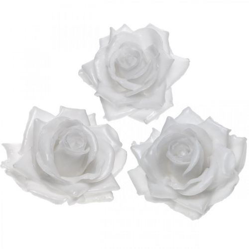 Floristik24 Cire rose blanche Ø10cm Fleur artificielle cirée 6pcs