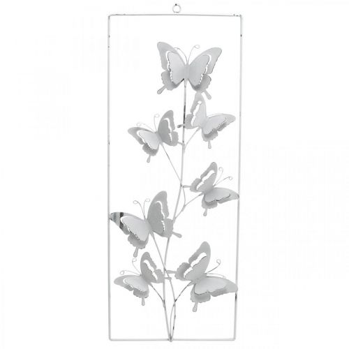 Papillon Suspension Art Spring Déco Murale Métal Shabby Chic Blanc Argent H47.5cm