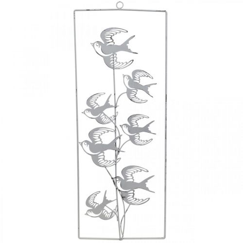 Décoration hirondelle, décoration murale en métal, oiseaux à suspendre blanc, argenté shabby chic H47,5 cm