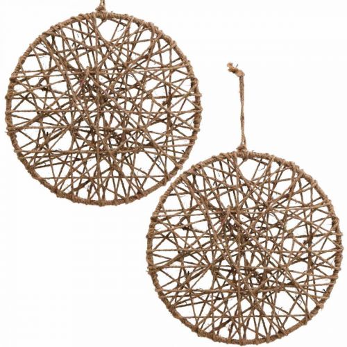 Floristik24 Décoration murale style bohème, anneau décoratif ruban de jute Ø28,5cm 4pcs