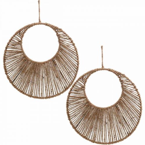 Floristik24 Décoration murale style bohème, anneau décoratif ruban de jute Ø38,5cm 2pcs