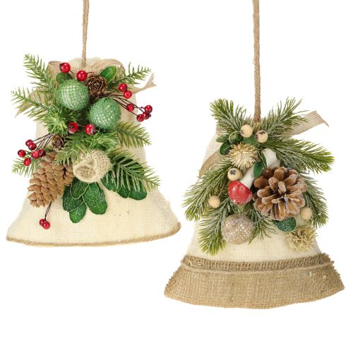Décoration murale cloche de Noël en jute assortie H20cm 2pcs