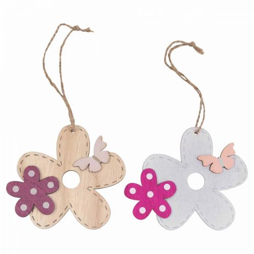 Décoration murale bois fleur papillon blanc rose 10×9cm 8pcs