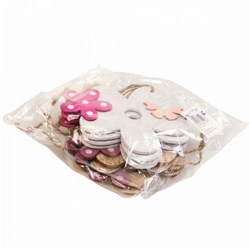 Article Décoration murale bois fleur papillon blanc rose 10×9cm 8 pcs