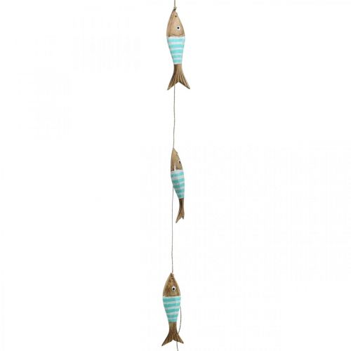 Floristik24 Cintre décoratif maritime poisson en bois à suspendre turquoise L123cm