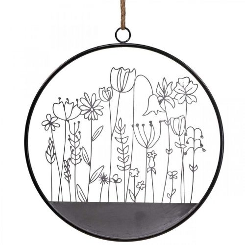 Floristik24 Décoration murale fleur anneau décoration estivale métal gris/noir Ø38cm