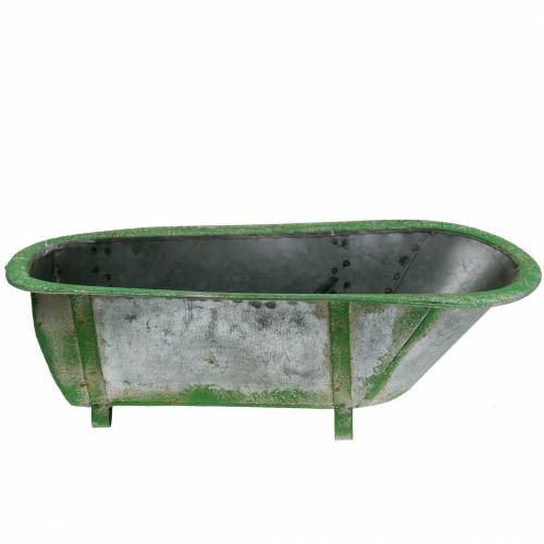 Floristik24 Baignoire décorative en métal utilisé argent, vert 44,5cm x18,5cm x 15,3cm
