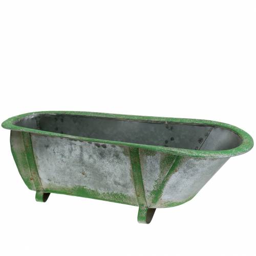 Floristik24 Baignoire décorative en métal utilisé argent, vert 44,5cm x18,5cm x 15,3cm