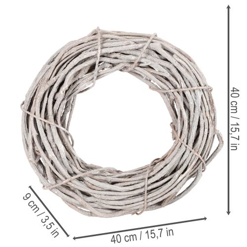 Couronne décorative en osier, composée de branches blanchies à la chaux, 40 cm | Floristik24.be