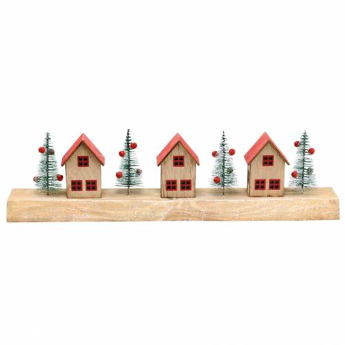 Floristik24 Village de Noël avec éclairage LED naturel, bois rouge 40 × 10,5 × 7cm