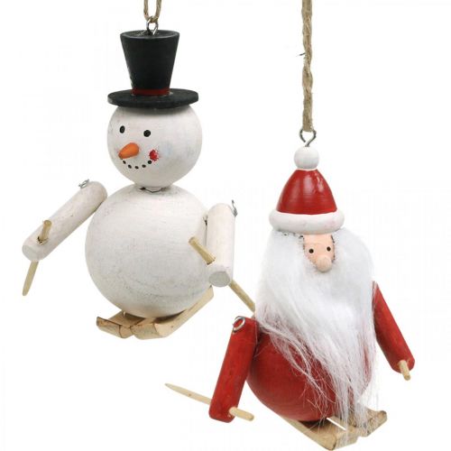Article Décorations de sapin de Noël en bois Père Noël et bonhomme de neige 11cm lot de 2
