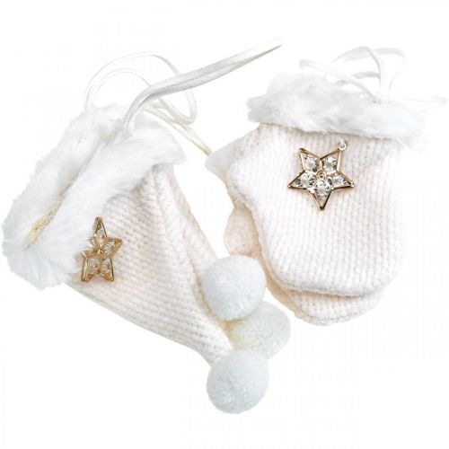 Article Pendentif de Noël gant en feutre chapeau pointu crème 6 pièces