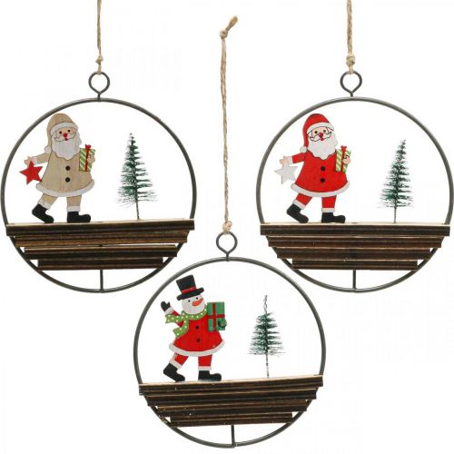 Floristik24 Pendentif de Noël Père Noël bonhomme de neige Ø12cm 3pcs