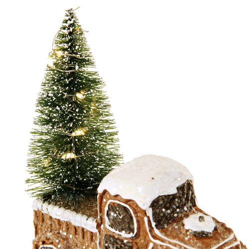 Floristik24 Voiture de Noël avec sapin de Noël LED en marron blanc 2 pièces