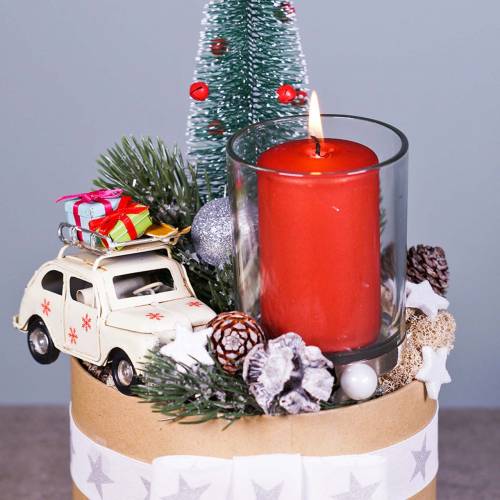Floristik24 Voiture de Noël avec colis rouge L11cm