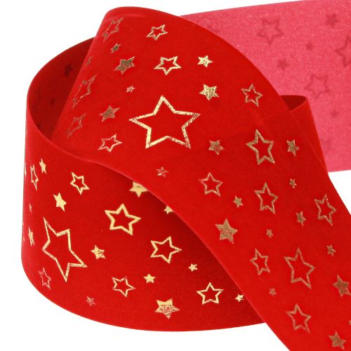 Article Ruban de Noël rouge avec bordure en fil d'étoiles 60 mm 20 m