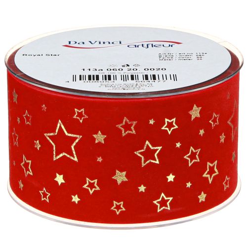 Article Ruban de Noël rouge avec bordure en fil d'étoiles 60 mm 20 m