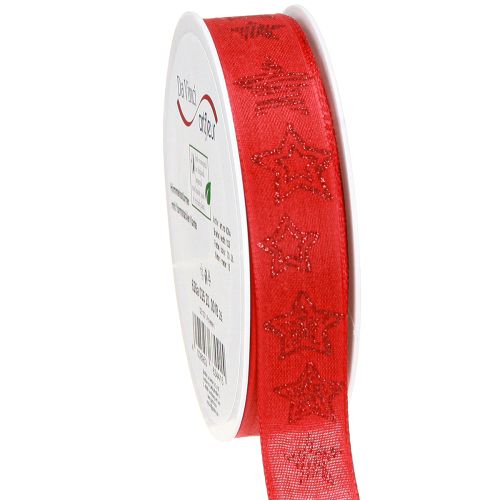 Floristik24 Ruban de Noël rouge avec étoiles scintillantes 25 mm 18 m