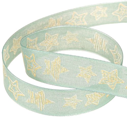 Article Ruban cadeau étoiles de Noël turquoise 25 mm 18 m