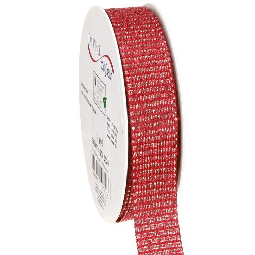 Ruban de Noël avec fils dorés, ruban cadeau rouge 25 mm, 20 m