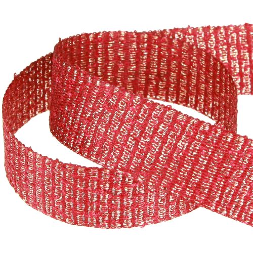 Article Ruban de Noël avec fils dorés, ruban cadeau rouge 25 mm, 20 m