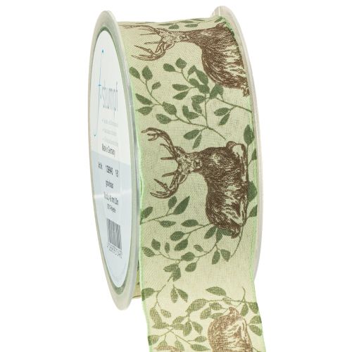 Ruban de Noël avec motif cerf ruban vert clair 40mm 20m