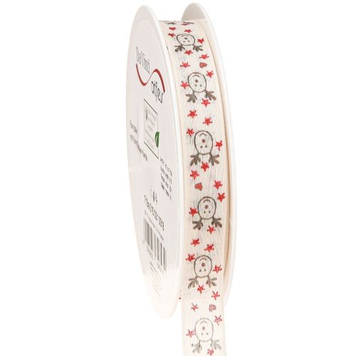Floristik24 Ruban de Noël avec renne blanc crème bord robuste 15 mm 18 m