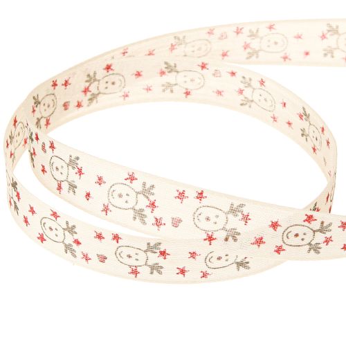 Article Ruban de Noël avec renne blanc crème bord robuste 15 mm 18 m