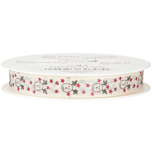 Article Ruban de Noël avec renne blanc crème bord robuste 15 mm 18 m