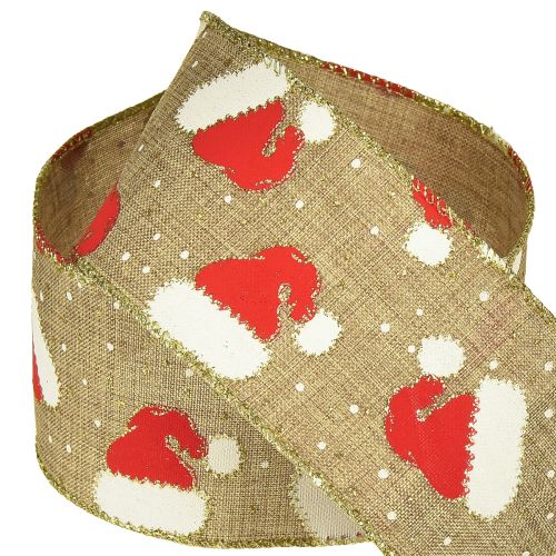 Article Ruban de Noël avec bonnets de Père Noël, marron, 60 mm, 10 m