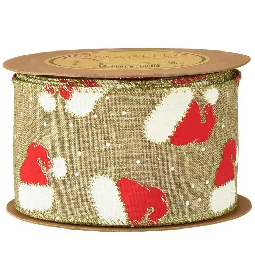 Article Ruban de Noël avec bonnets de Père Noël, marron, 60 mm, 10 m