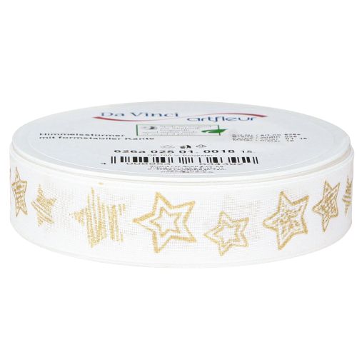Article Ruban de Noël motif étoile or blanc 25 mm 18 m