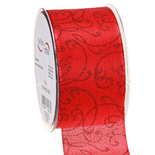 Floristik24 Ruban de Noël avec ornements floraux rouge 60 mm 15 m