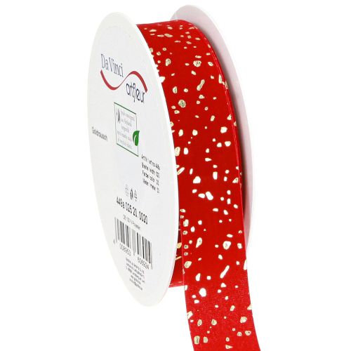 Article Ruban de Noël moucheté doré, rouge, 25 mm, 20 m