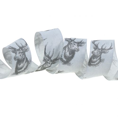 Floristik24 Ruban de Noël gris motif cerf 40mm 20m