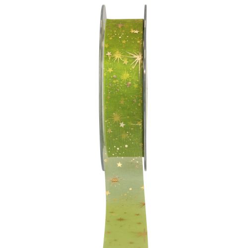 Floristik24 Ruban Noël, ruban organza motif étoile vert 25mm 25m
