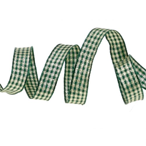 Floristik24 Ruban de Noël à carreaux avec mica vert 15mm 20m